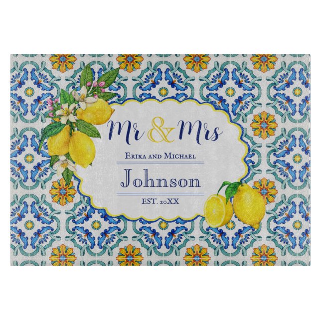 Planche À Découper Lemon méditerranéen Mr & Mrs Gift pour les jeunes  (Devant)