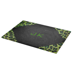 Planche À Découper Léopard noir et vert avec Monogramme