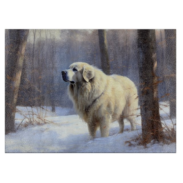 Planche À Découper Les Grands Pyrénées Laissent Neige Noël (Devant)