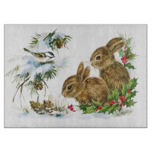 Planche À Découper Les lapins et les oiseaux profitent de Noël de nei