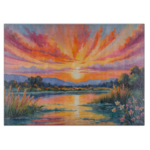 Planche À Découper Lever de soleil à l'aquarelle de l'étang