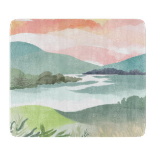 Planche À Découper Lever du soleil matinal sur le lac   Aquarelle Nat