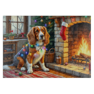 Planche À Découper Lévrier Afghan Cheminée avec Lumières de Noël