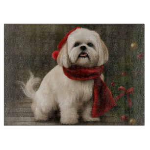 Planche À Découper Lhasa Apso Chien dans la neige Noël