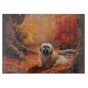 Planche À Découper Lhasa Apso dans les feuilles d'automne tombent ins