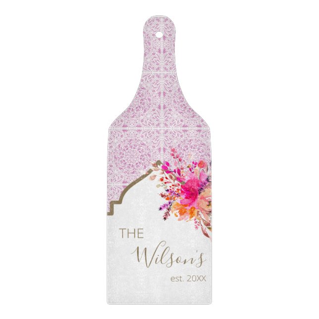 Planche À Découper Lilac pourpre carreaux méditerranéen Mariage Monog (Devant)