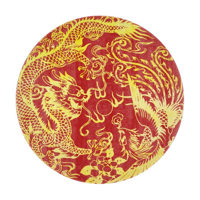 Planche À Découper Logo du mariage chinois Dragon phoenix (Devant)