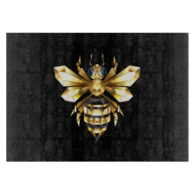 Planche À Découper Logo Faux Gold Foil Bee Polygonal sur Noir (Devant)