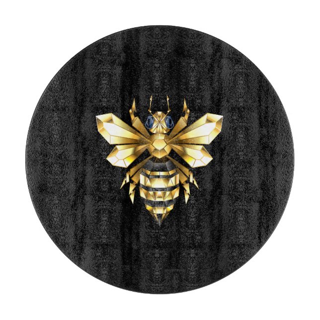 Planche À Découper Logo Faux Gold Foil Bee Polygonal sur Noir (Devant)