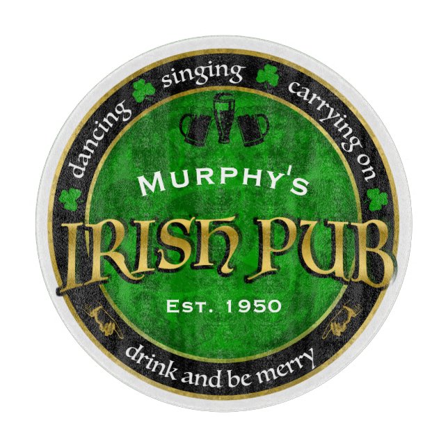 Planche À Découper Logo irlandais personnalisé et rond de Pub (Devant)