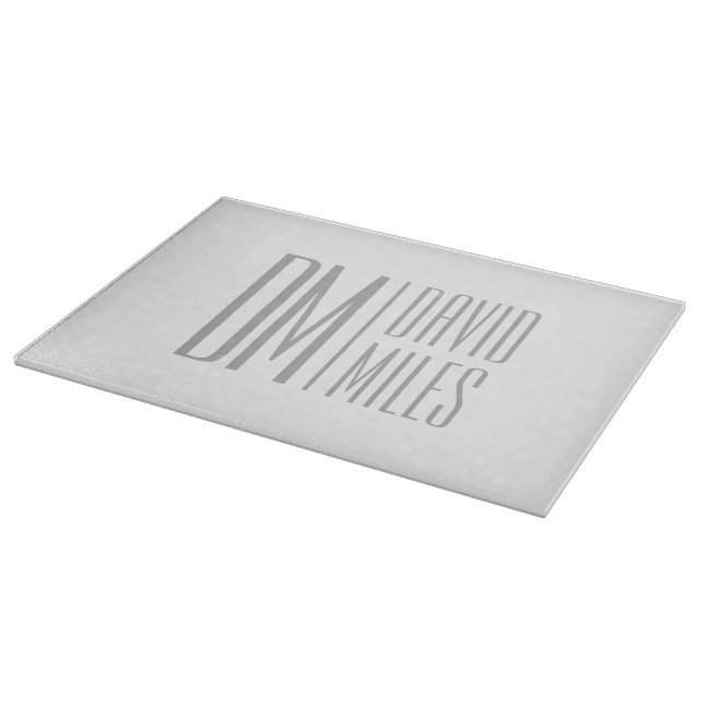 Planche À Découper Logo Stylish Minimal & Modern Grey Initiales & Nom (Coin)