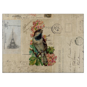 Planche À Découper L'oiseau vintage fleurit les cartes postales