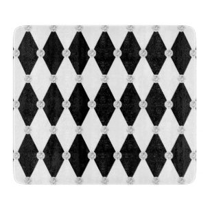 Planche À Découper Losange forme diamant noir blanc Harlequin