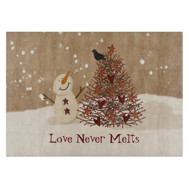 Planche À Découper Love Never Melts Snowman Planche de coupe en verre (Devant)