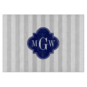 Planche À Découper Lt Grey White Stripe Marine Quatrefoil 3 Monogramm
