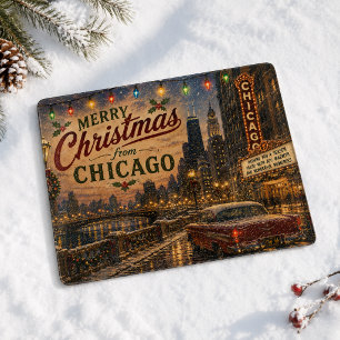 Planche À Découper Lumières de Noël de la Route 66 de Chicago Vintage