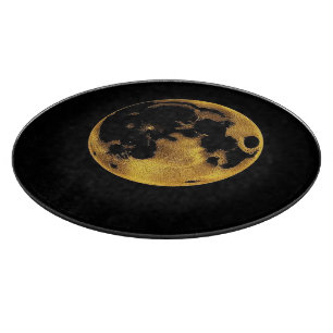 Planche À Découper Lune texturée dorée sur fond noir