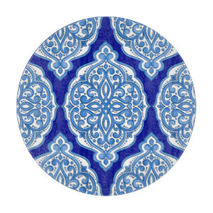 Planche À Découper Luxe blanc-bleu, ornement turc.