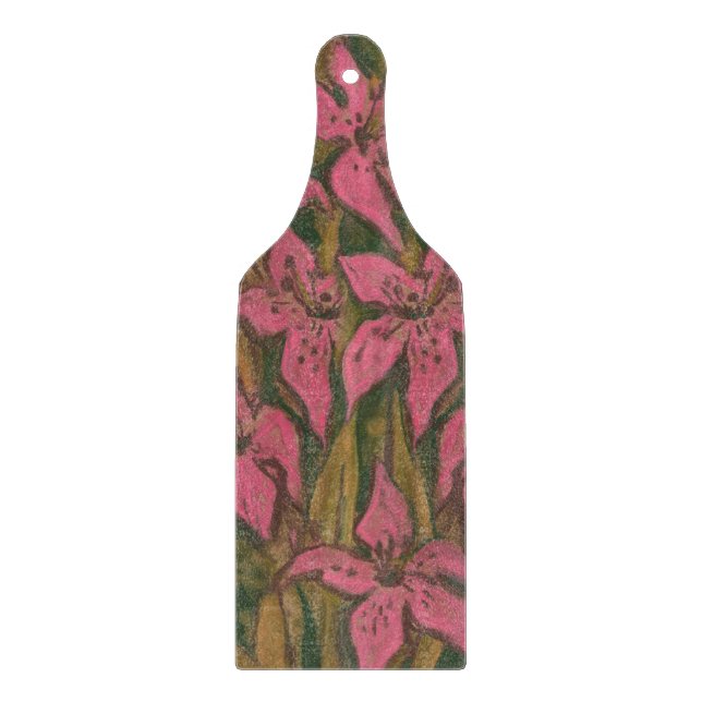 Planche À Découper Lys roses, peinture pastel, fleurs, art floral (Devant)