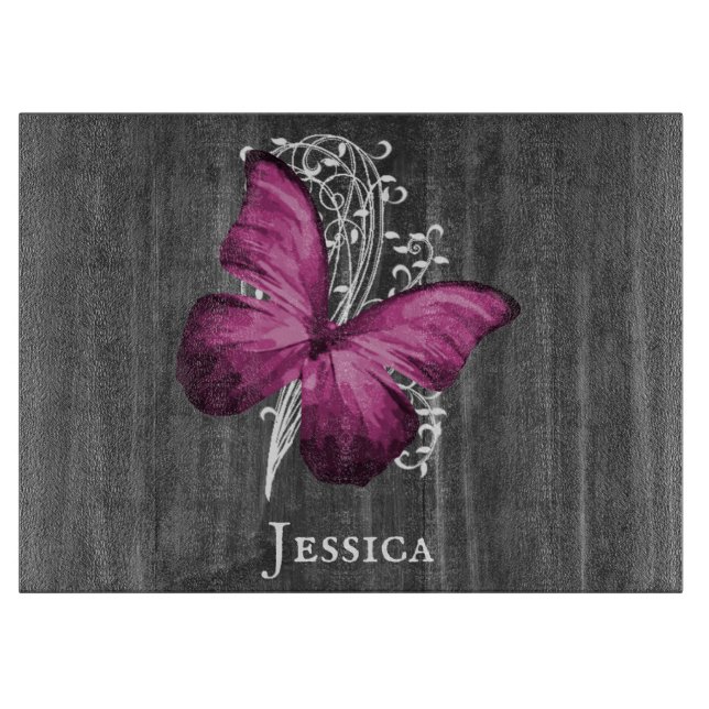 Planche À Découper Magenta Rustic Butterfly Personnalisé (Devant)