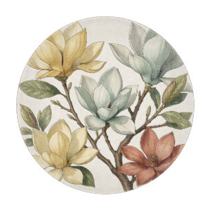 Planche À Découper Magnolias Élégants Fleuris Crème Jaune Terracotta