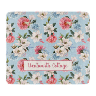 Planche À Découper Magnolias et Œillets sur Personnalisé Bleu