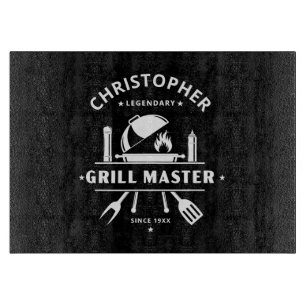 Planche À Découper Maître de Grill Légendaire   Nom personnalisé Noir