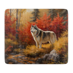 Planche À Découper Malamute en Alaska à l'automne Feuilles automne in