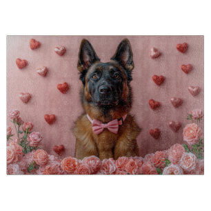 Planche À Découper Malinois belge avec Rose - Saint Valentin