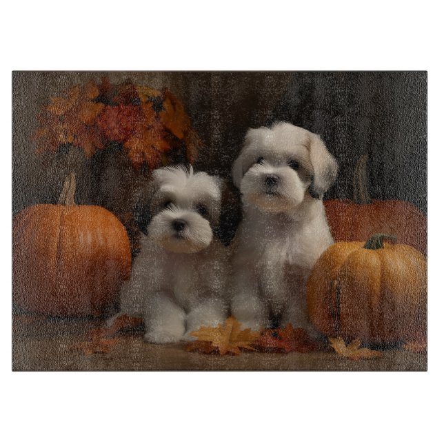 Planche À Découper Malti tzu Puppy Citrouille d'automne (Devant)