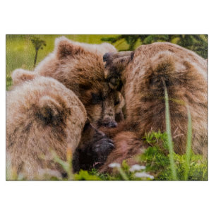 Planche À Découper Mama bear nourrit ses deux petits, Lake Clark Nati