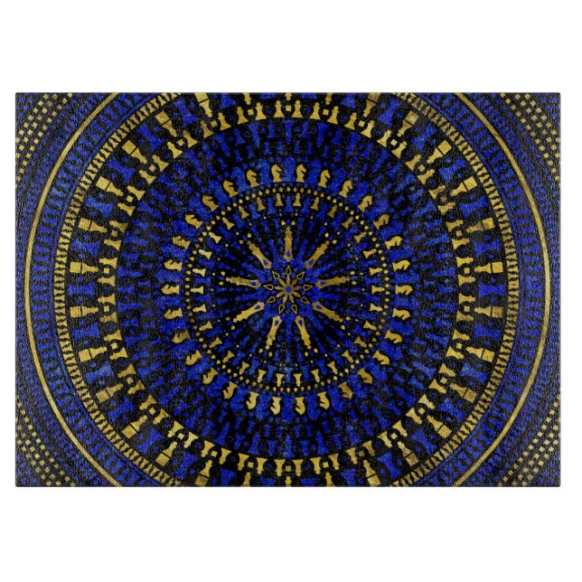 Planche À Découper Mandala de pièces d'échecs - lazulite et or de (Devant)