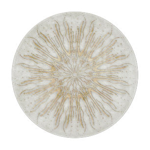 Planche À Découper Mandala de sunburst de style boho bio blanc doré
