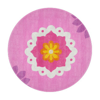 Planche À Découper mandala d'inspiration indienne en pastel rose et v