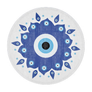 Planche À Découper Mandala Grec Mal Oeil Bleu Blanc