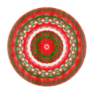 Planche À Découper Mandala rouge, blanc et vert