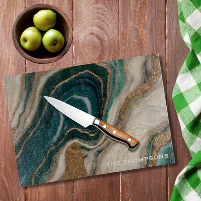 Planche À Découper Marble Green Gold Glitter Elegant Personalized  (Créateur téléchargé)