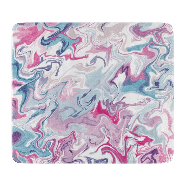 Planche À Découper Marbre Abstrait rose et bleu (Devant)