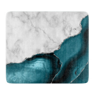 Planche À Découper Marbre blanc agate bleu sarcelle argent