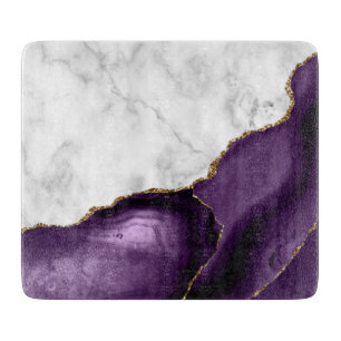 Planche À Découper Marbre Blanc Agate Violette Paillettes Dorées