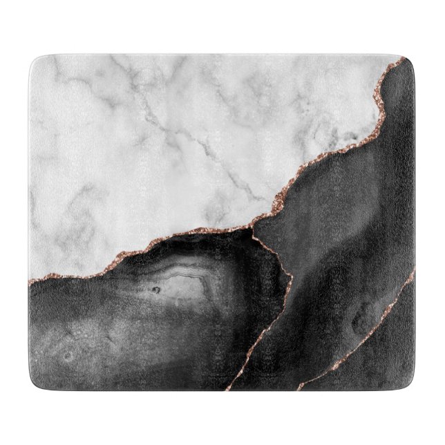 Planche À Découper Marbre blanc Black Agate Rose Gold Parties scintil (Devant)