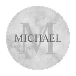 Planche À Découper Marbre blanc classique Monogramme personnalisé et