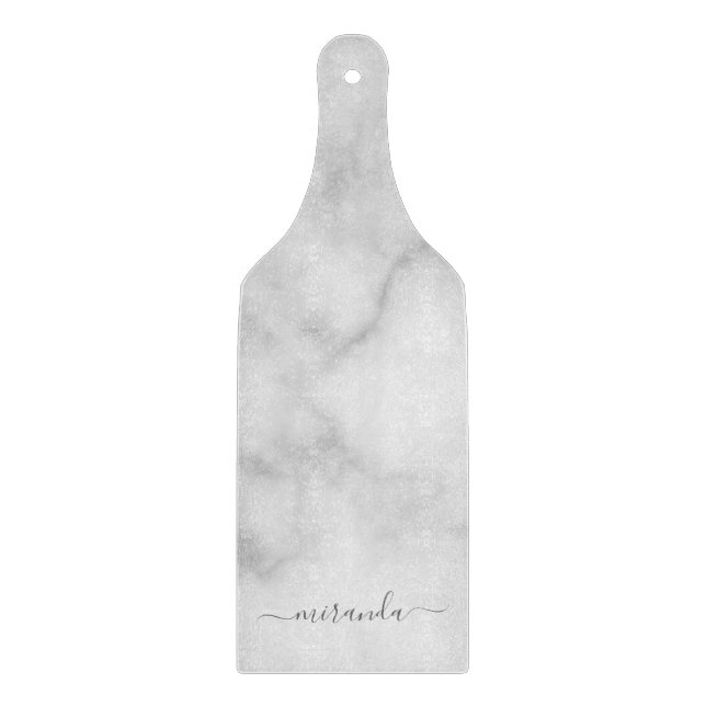 Planche À Découper Marbre blanc de nom personnalisé de script moderne (Devant)