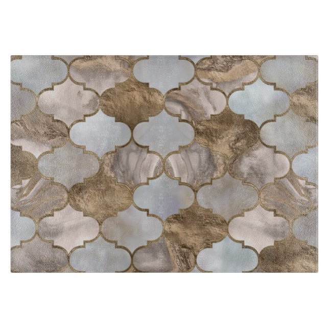 Planche À Découper Marbre blanc de treillis marocain et or (Devant)