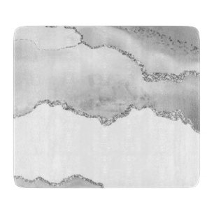 Planche À Découper Marbre blanc gris Agate Parties scintillant argent