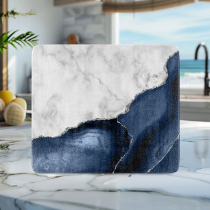 Planche À Découper Marbre blanc Marine Blue Agate Parties scintillant