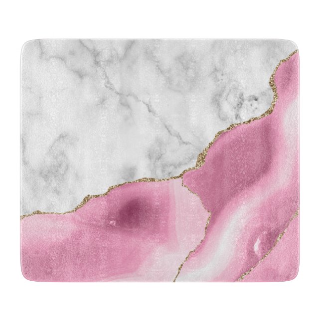 Planche À Découper Marbre blanc rose Agate Parties scintillant or (Devant)