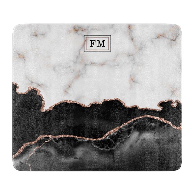 Planche À Découper Marbre de luxe Agate noir Or Parties scintillant M (Devant)