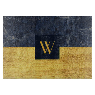 Planche À Découper Marbre Doré Monogramme Élégant