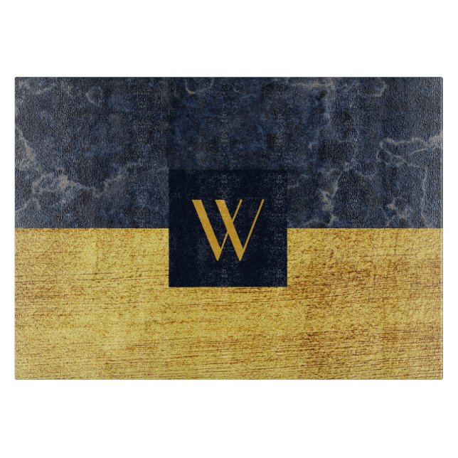 Planche À Découper Marbre Doré Monogramme Élégant (Devant)
